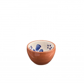 Mini bol en terre vernissée, motif fleurs bleues