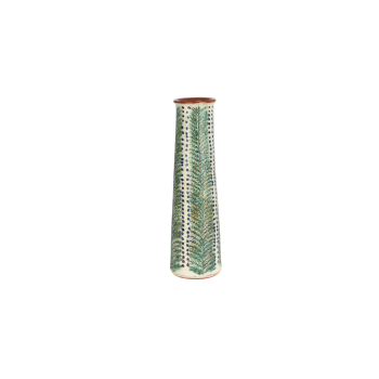 High red faience vase, myrtle engraved pattern